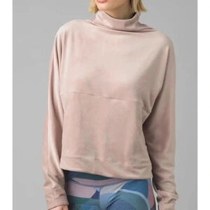 Prana Phoenix velour pullover pink mock neck Sweater size L.